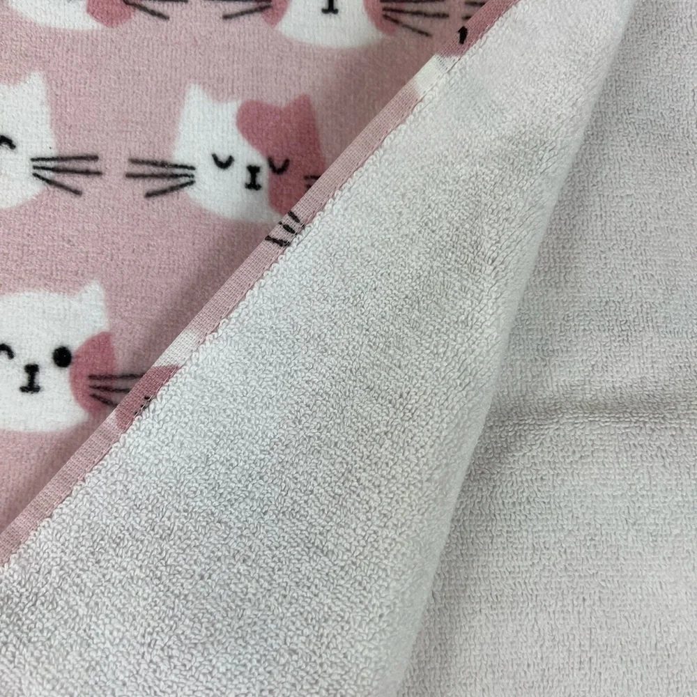 ENVOGUE Cat Kitten Bath Towels Pink White Cotton Velour Soft Set of 2 NEW